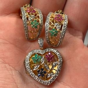 Vintage Estate Sterling Silver 925 Gemstone Earrings and Pendant Set